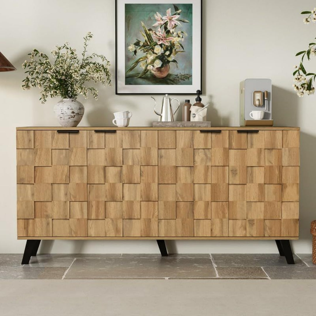 Pour un interieur harmonieux, buffet avec portes, avec etageres en finition noir