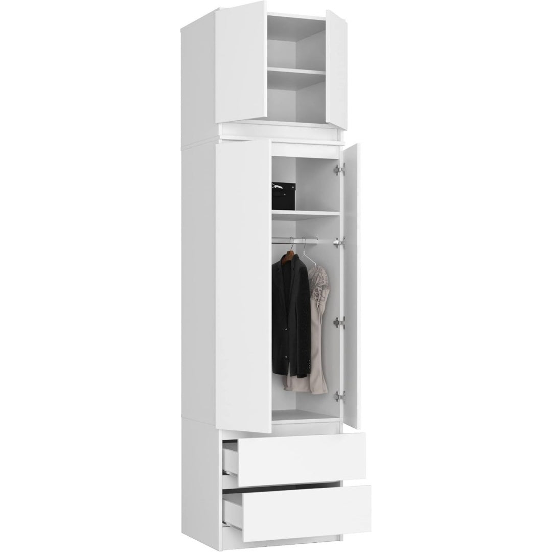 Un espace mieux organise grace a ce commode avec tiroirs, avec portes, finition blanc