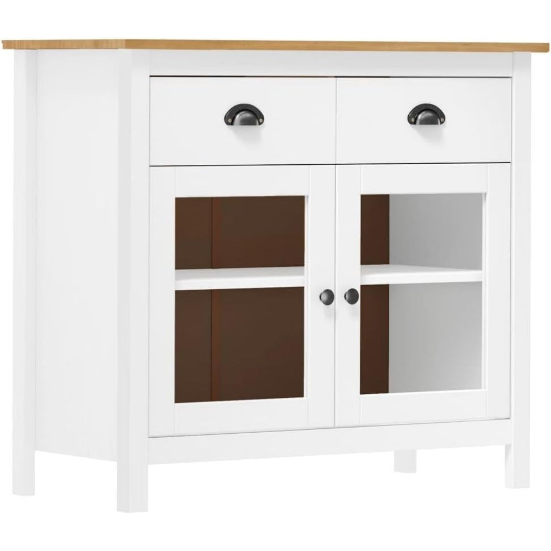 Le charme du rangement avec ce buffet avec tiroirs, avec portes, coloris blanc et marron