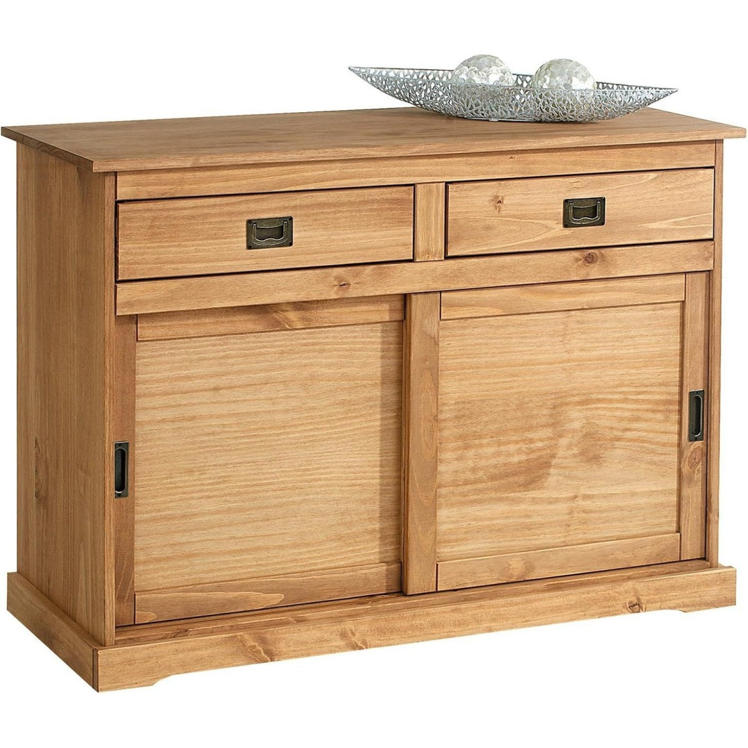 Une silhouette equilibree pour ce buffet avec tiroirs, avec portes, teinte bois naturel
