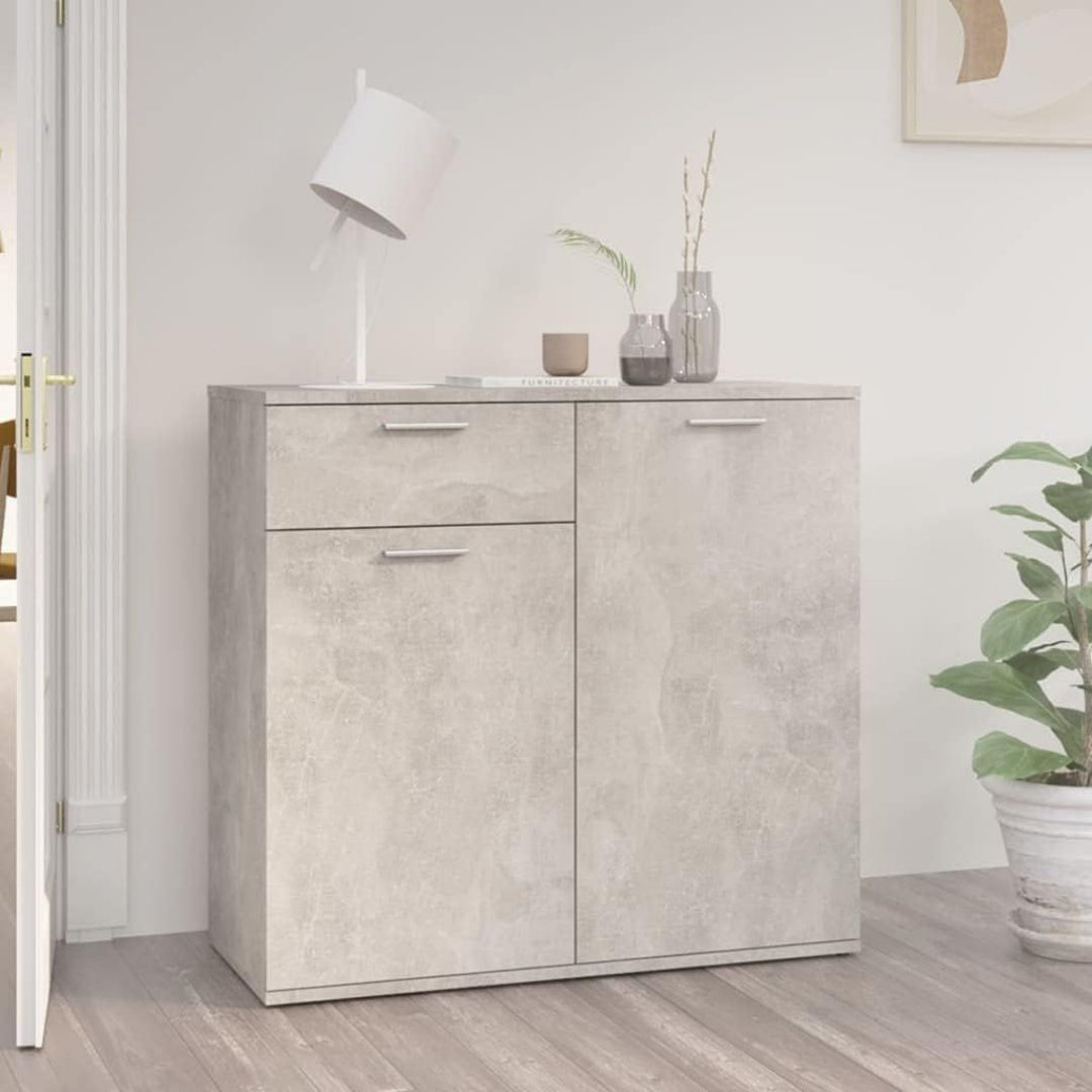 Le charme du rangement avec ce buffet avec tiroirs, avec portes, coloris gris