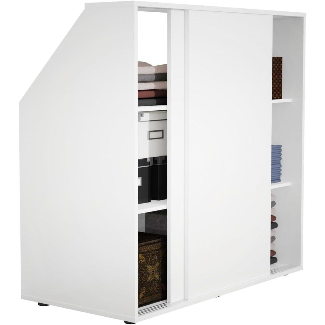 Le charme du rangement avec ce armoire aux lignes soignees, coloris blanc
