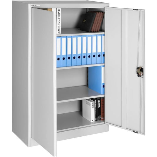 Le charme du rangement avec ce bibliotheque avec portes, avec etageres, coloris gris