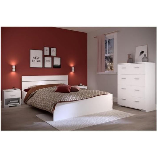 Le charme du rangement avec ce commode a l'aspect bois, coloris blanc et bois naturel