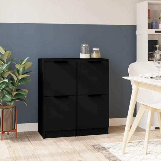 Le charme du rangement avec ce buffet avec portes, avec etageres, coloris noir et bois naturel
