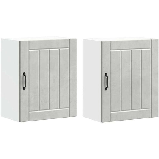 Un espace mieux organise grace a ce buffet avec portes, a l'aspect bois, finition blanc et gris