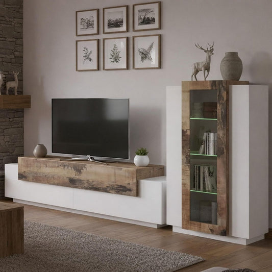 Pour un interieur harmonieux, bibliotheque avec portes, avec etageres en finition blanc et gris