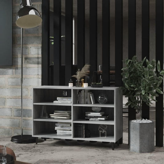 Une touche de caractere, buffet avec etageres, aux accents metalliques dans un ton gris et bois naturel