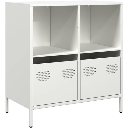 Une silhouette equilibree pour ce buffet avec tiroirs, avec etageres, teinte blanc