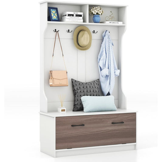 Le charme du rangement avec ce table avec portes, aux accents metalliques, coloris blanc et bois naturel