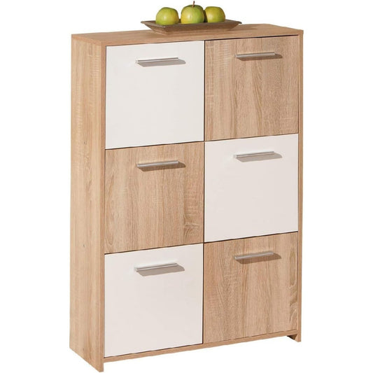 Pour un interieur harmonieux, buffet avec tiroirs, avec portes en finition blanc et chene