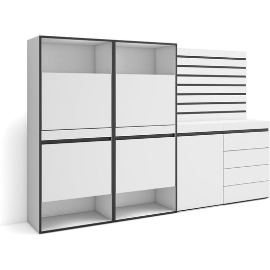 Une silhouette equilibree pour ce buffet avec tiroirs, avec portes, teinte blanc et noir