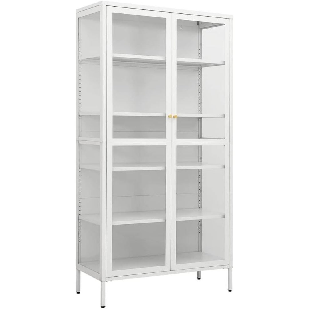 Une silhouette equilibree pour ce bibliotheque avec etageres, avec elements vitres, teinte blanc