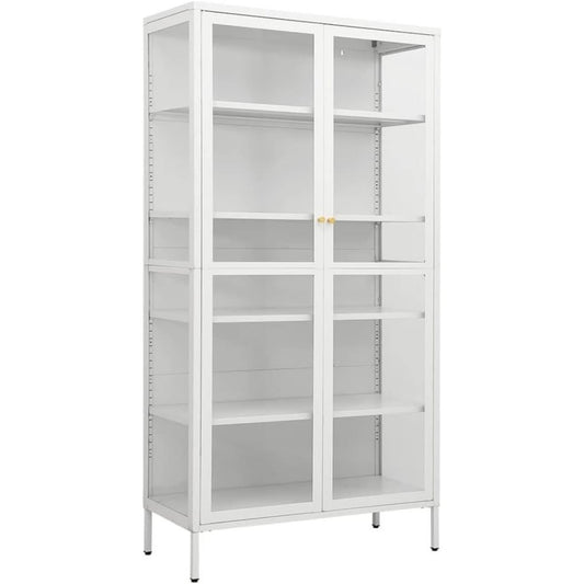 Une silhouette equilibree pour ce bibliotheque avec etageres, avec elements vitres, teinte blanc