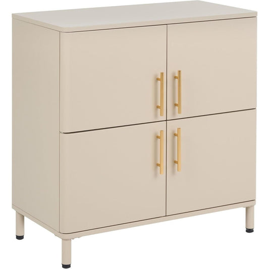Un espace mieux organise grace a ce buffet avec portes, avec etageres, finition beige et dore