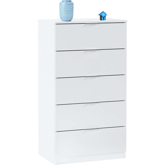 Un espace mieux organise grace a ce commode avec tiroirs, aux accents metalliques, finition blanc