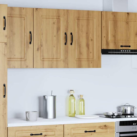 Une silhouette equilibree pour ce armoire avec portes, a l'aspect bois, teinte chene et naturel