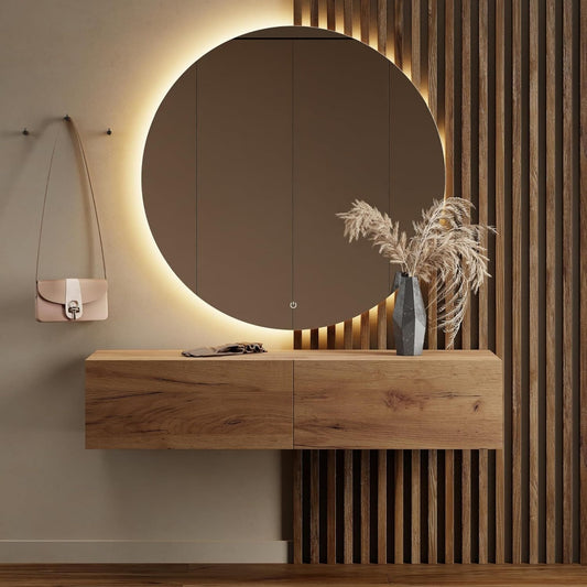 Une silhouette equilibree pour ce armoire avec portes, a l'aspect bois, teinte blanc et noir