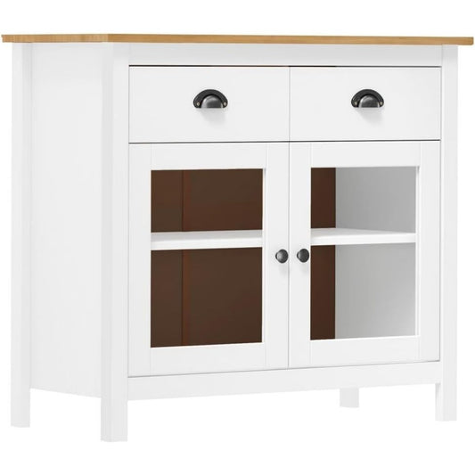 Le charme du rangement avec ce buffet avec tiroirs, avec portes, coloris blanc et marron