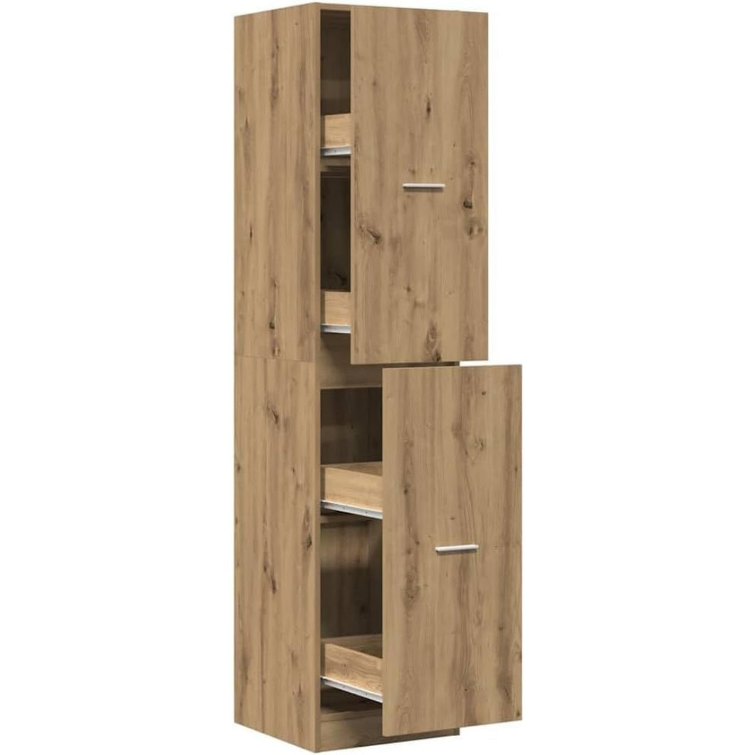 Le charme du rangement avec ce commode avec tiroirs, aux accents metalliques, coloris chene et bois naturel