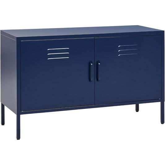 Un espace mieux organise grace a ce buffet avec portes, avec etageres, finition bleu