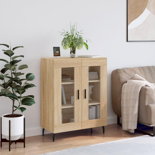 Une touche de caractere, buffet avec elements vitres, a l'aspect bois dans un ton chene et bois naturel