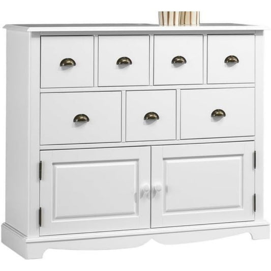 Pour un interieur harmonieux, buffet avec tiroirs, avec portes en finition blanc et bois naturel