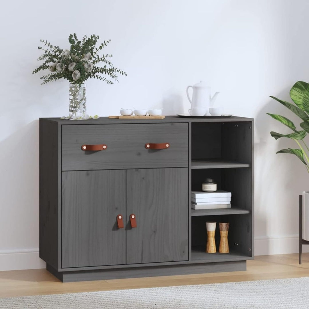 Le charme du rangement avec ce buffet avec portes, a l'aspect bois, coloris gris et naturel