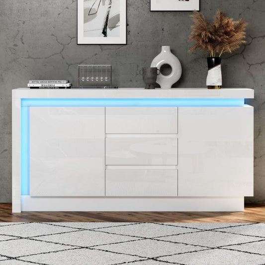 Pour un interieur harmonieux, buffet avec tiroirs, avec portes en finition blanc et vert