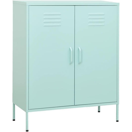 Une silhouette equilibree pour ce buffet avec portes, avec etageres, teinte vert