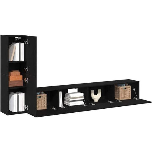 Une touche de caractere, bibliotheque avec portes, avec etageres dans un ton noir et chene